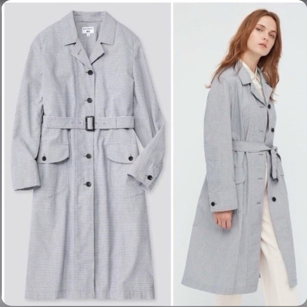 Uniqlo x Ines De La Frassange IDLF Paris White Plaid Classic Tremch Coat Size XS
